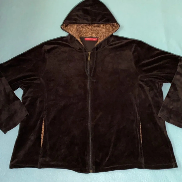 GLORIA VANDERBILT SPORT velour zip up drawstring hoodie long sleeve NEW size 2X - Picture 2 of 13